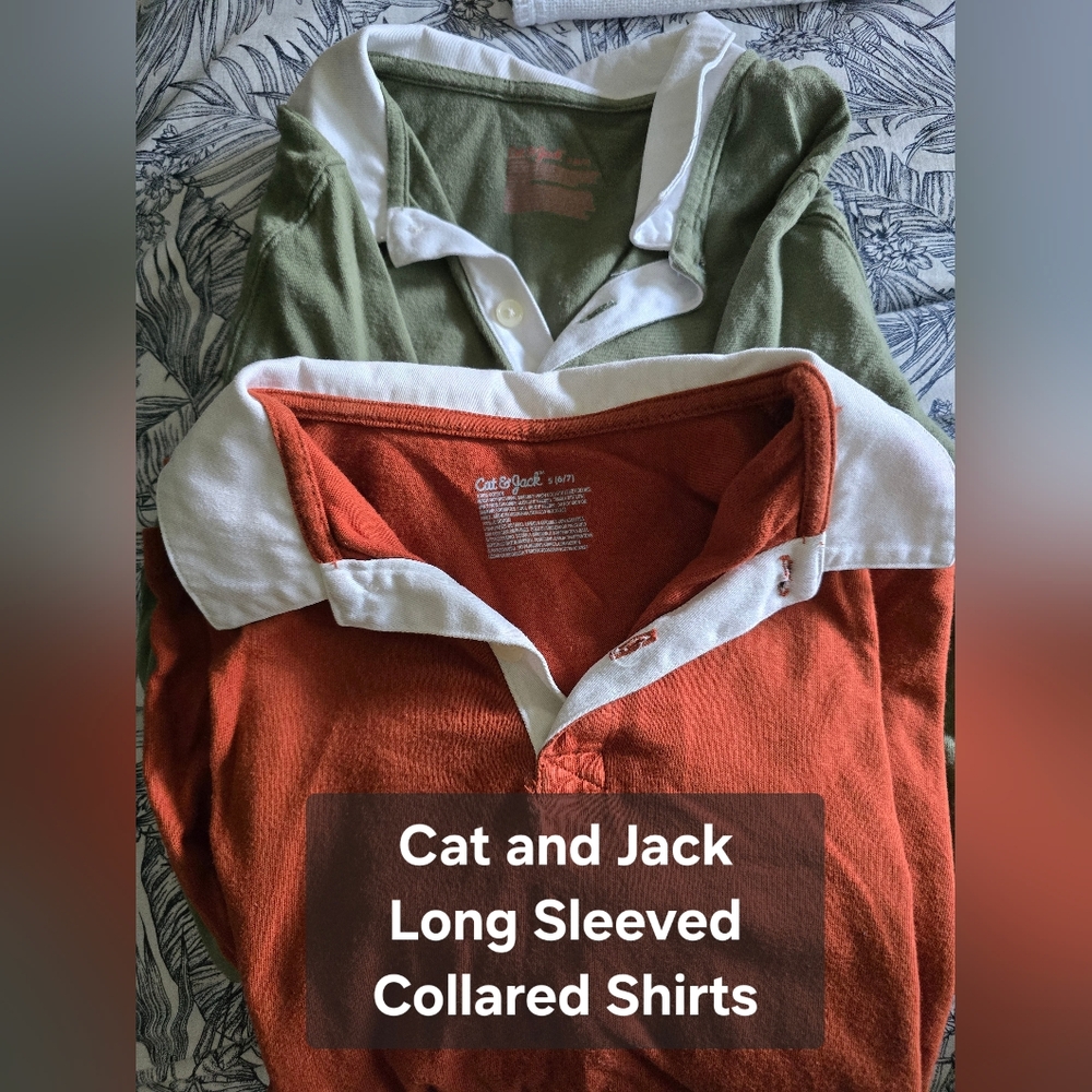 Cat & Jack Rugby-Style Long-Sleeve Polo Duo - Rust & Olive